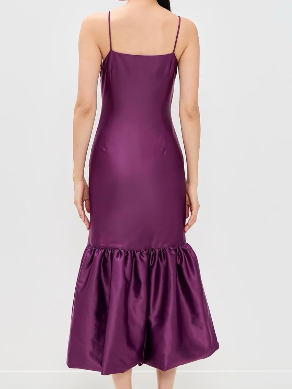 Caroline Constas Ruffle Hem Formal Gown - Amethyst/Purple Satin Midi - Picture 2 of 14